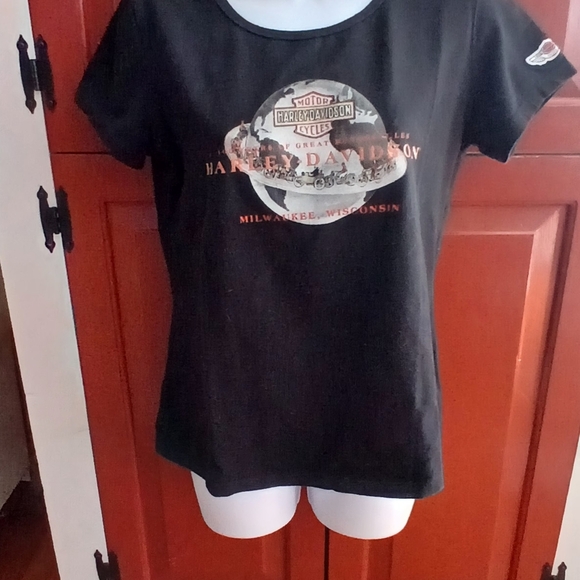 Harley-Davidson Tops - Harley-Davidson Women's 100 Years Earth Black T-Shirt. Sz M.
